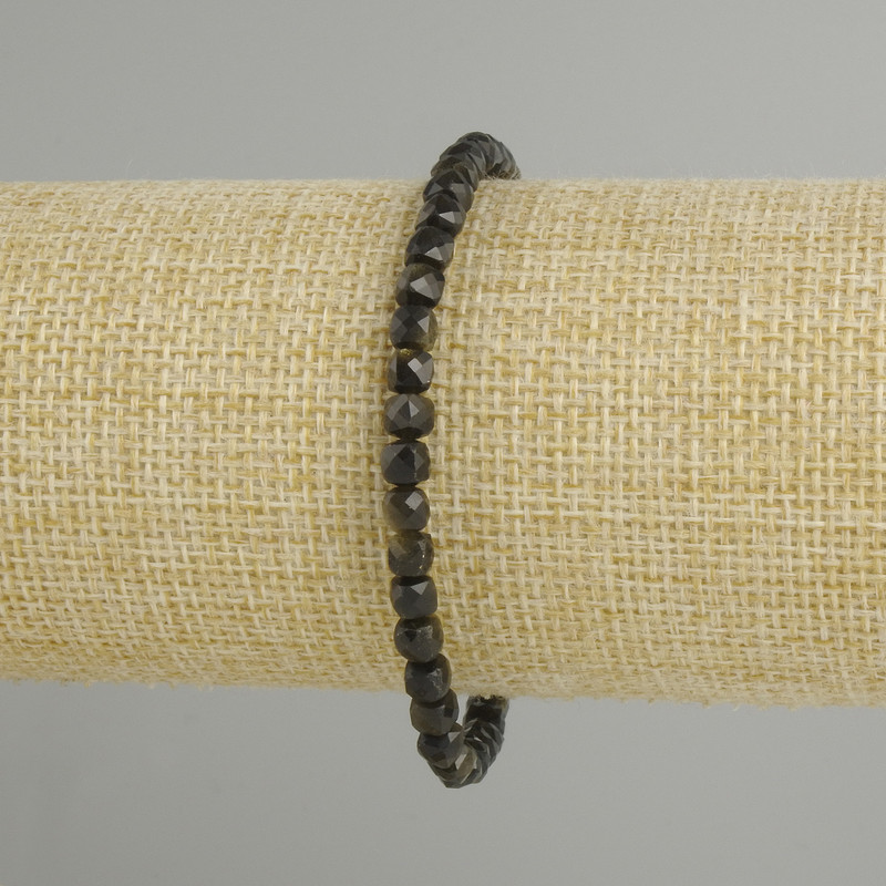 Bransoletka z obsydianu słonecznego – fasetowane kostki o średnicy 4×4 mm, długość 18 cm, elastyczna
