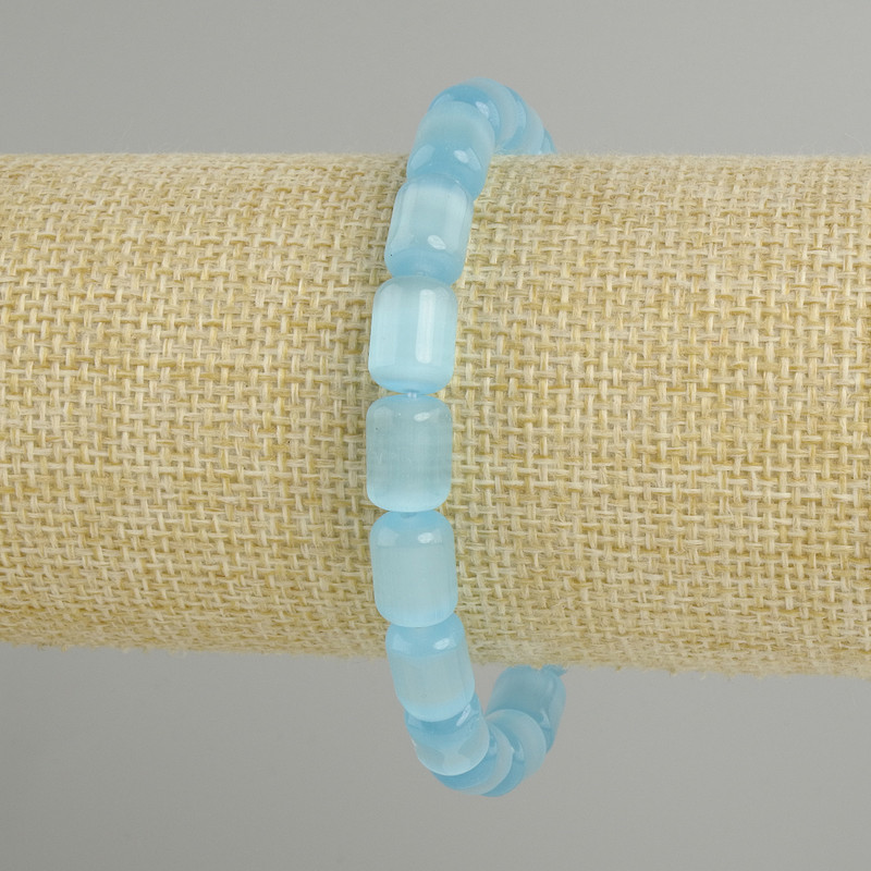 Bransoletka z niebieskiego kociego oka, cylindryczne koraliki, średnica 11×8 mm, długość 18 cm, elastyczna
