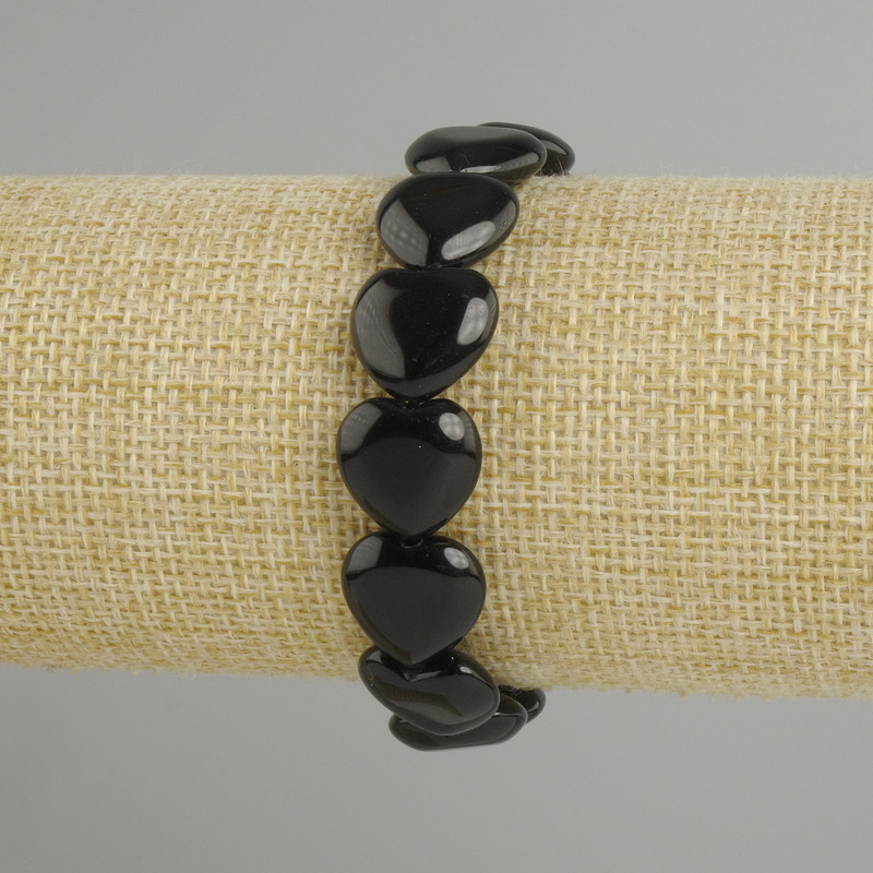 Bransoletka z czarnego agatu w kształcie serca, średnica 14 mm ±, długość 18 cm ±, na elastycznym sznurku