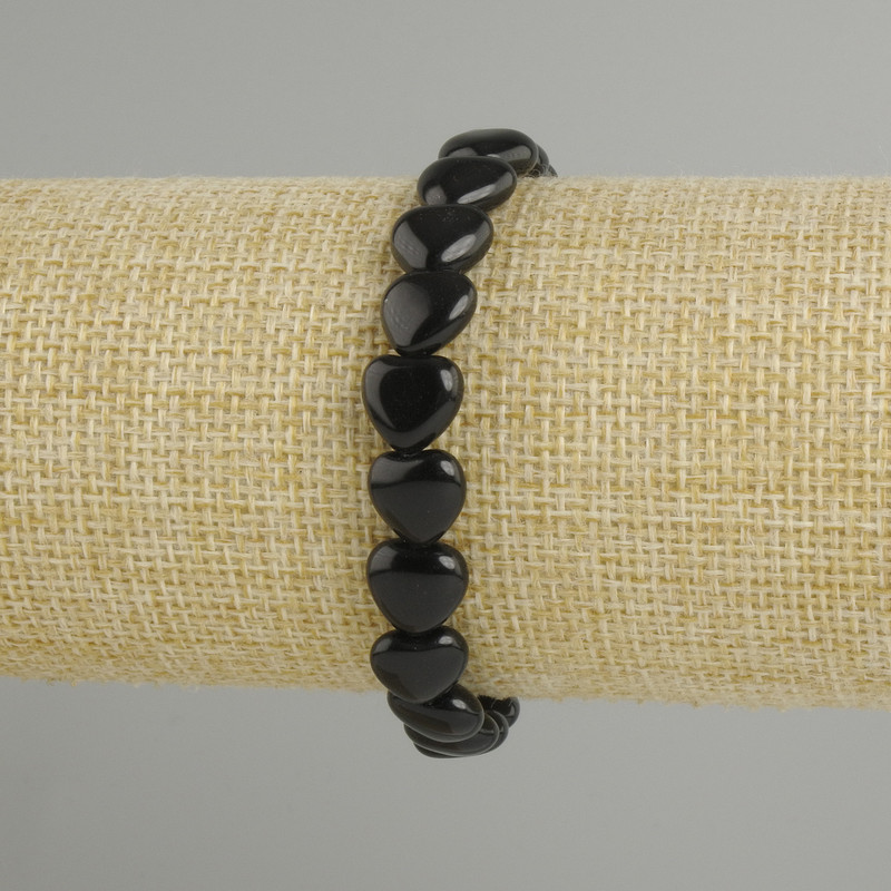 Bransoletka z czarnego agatu w kształcie serca, średnica 10 mm, długość 18 cm, elastyczna