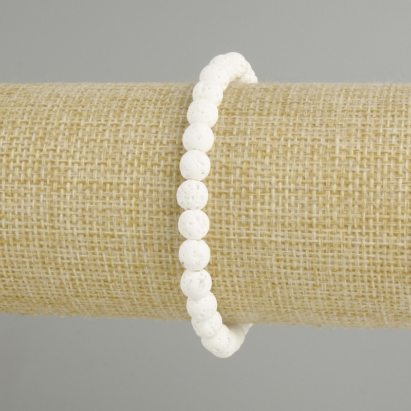 Bransoletka z lawy, kolor biały, średnica 6 mm, długość 18 cm, elastyczna