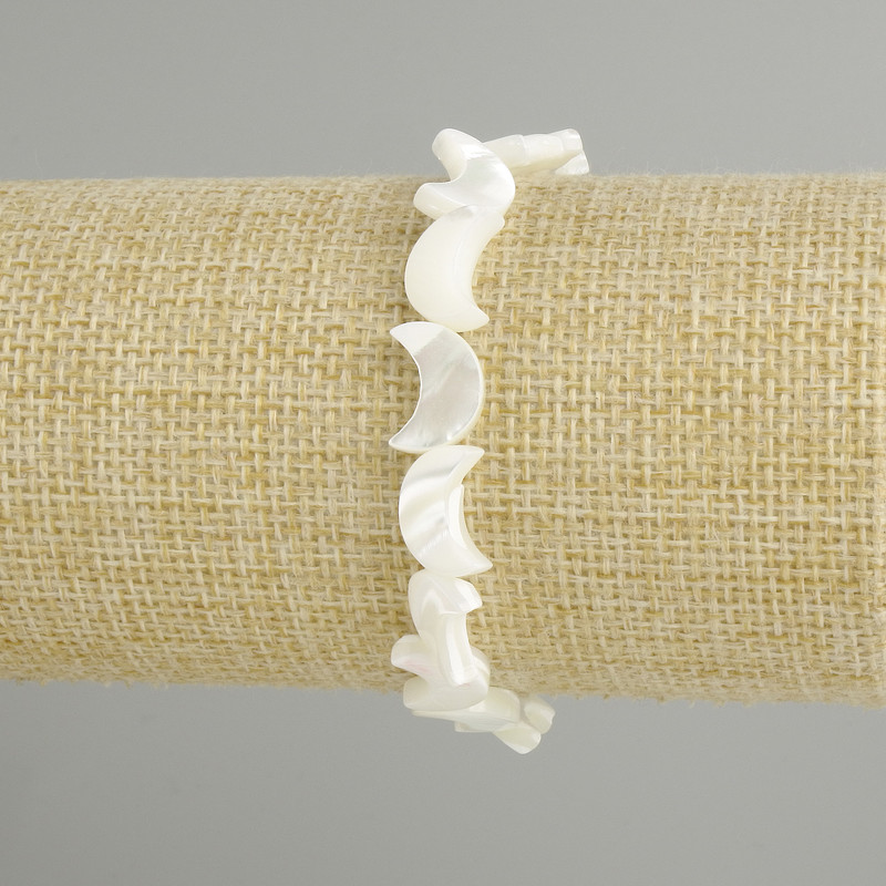 Bransoletka z masy perłowej w kształcie księżyca, średnica 12×8–9 mm, długość 18 cm, elastyczna