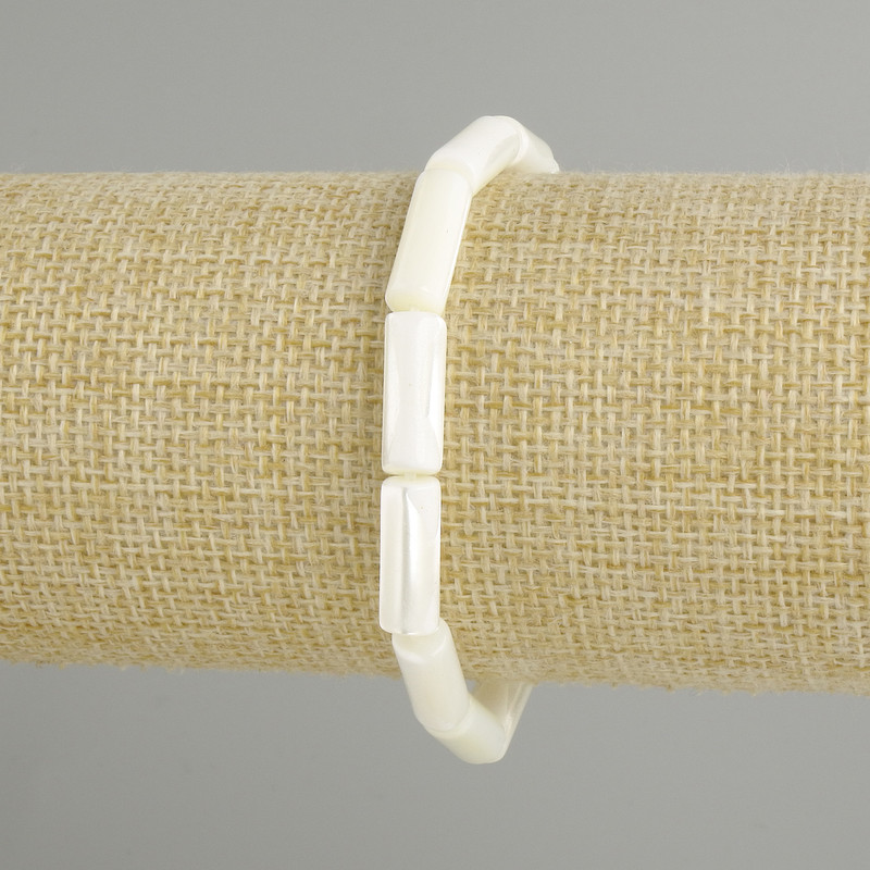 Bransoletka z cylindrów masy perłowej, średnica 15×6 mm, długość 18 cm, elastyczna