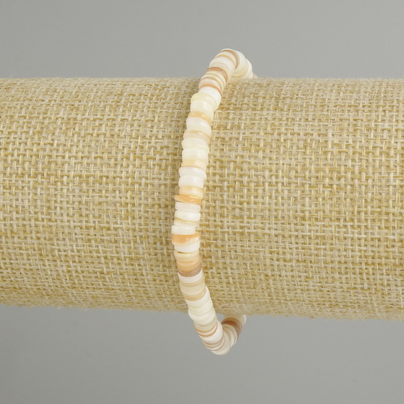 Bransoletka z muszli Scapharca rondelle, średnica 5x1,5-2 mm ±, długość 18 cm ±, na gumce