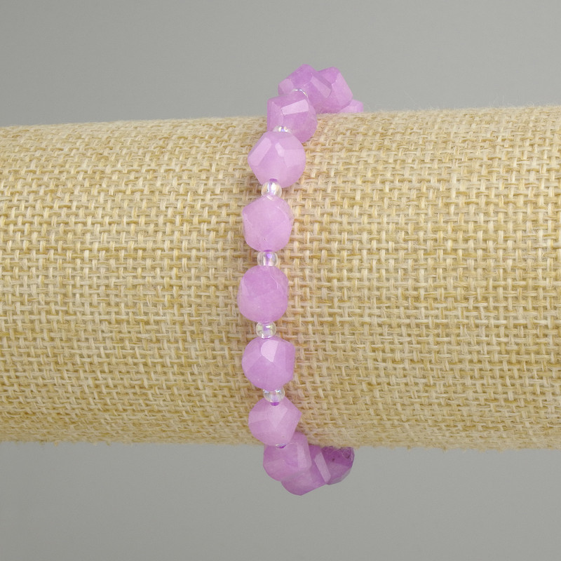 Bransoletka z lawendowego ametystu fasetowanego, średnica 8×7 mm ±, koraliki 3 mm ±, długość 18 cm ±, na elastycznej gumce