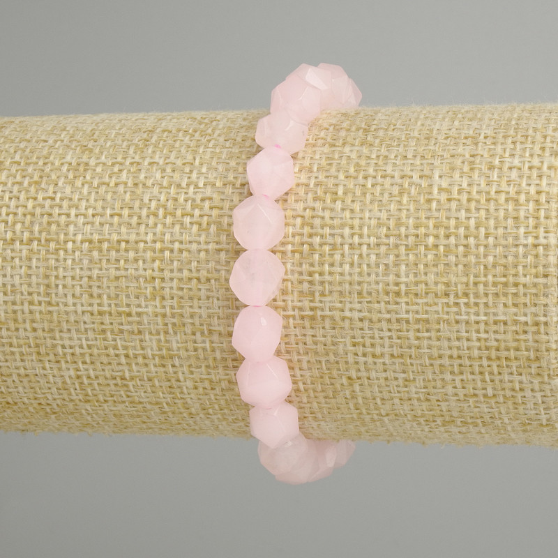Bransoletka z różowego kwarcu, fasetowane kuleczki, średnica 8×7 mm, długość ok. 18 cm, elastyczna