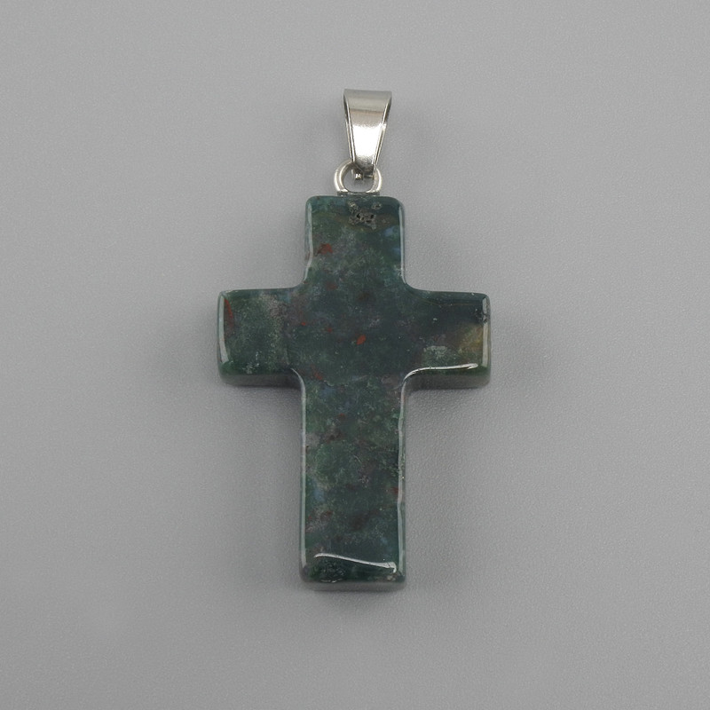 Wisiorek Krzyż z agat mechowy 18×26×34 mm+