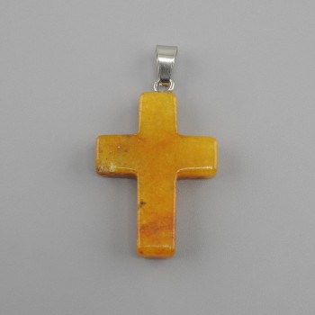 Wisiorek Krzyż z cytryną naturalną 18×26×34 mm+