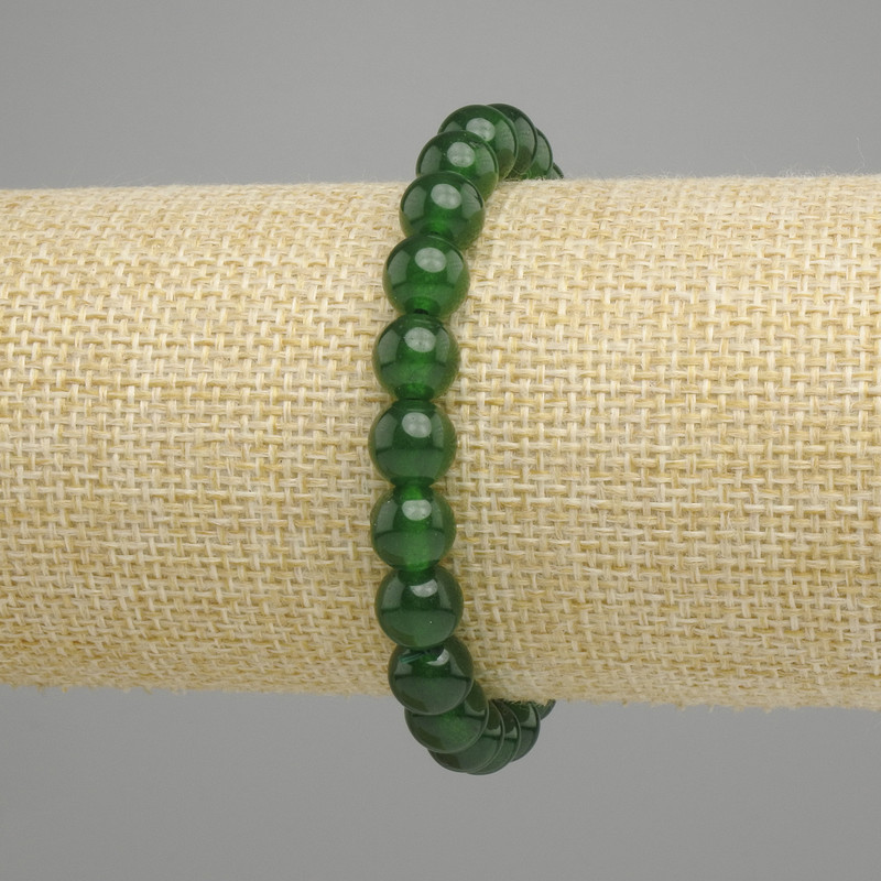 Bransoletka Chryzopraz gładkie kulki, średnica 8mm ±, długość 18cm ±, elastyczna