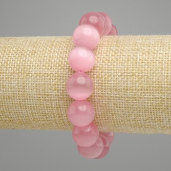 Bransoletka kocie oko rózowa kulki gładkie, średnica 13,5 mm, długość 18 cm, elastyczna