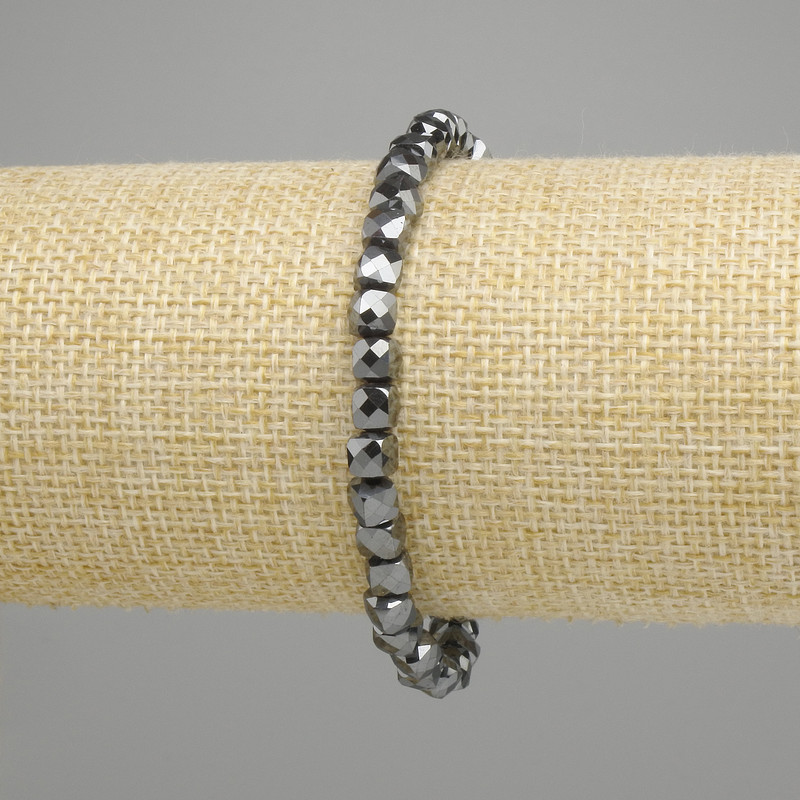 Bransoletka hematyt kanciasty sześcian 5×5 mm +-, długość 18 cm +- elastyczna