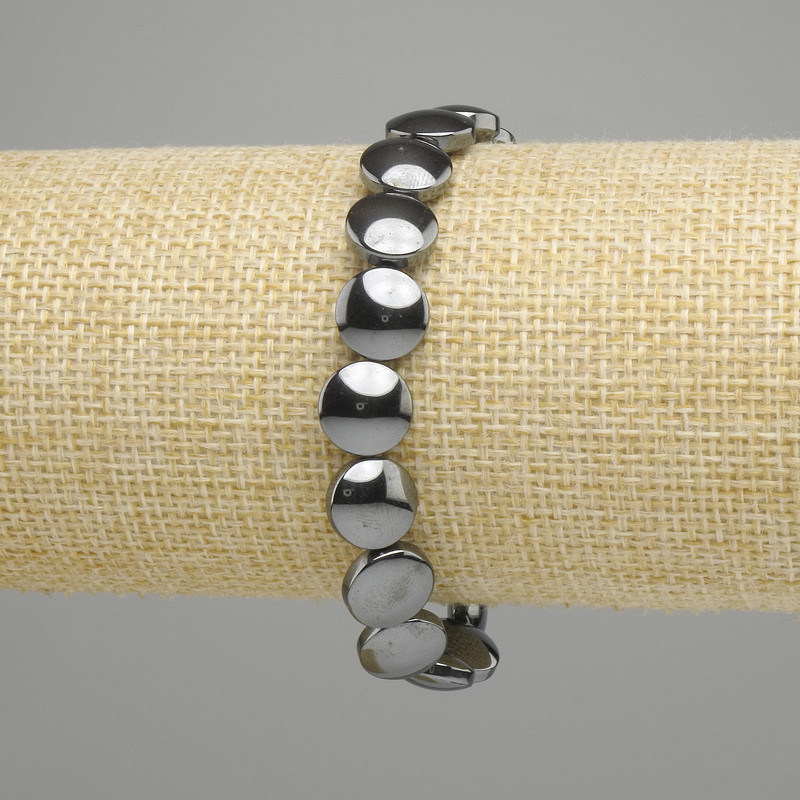 Bransoletka hematyt moneta 10mm, elastyczna, długość 18 cm