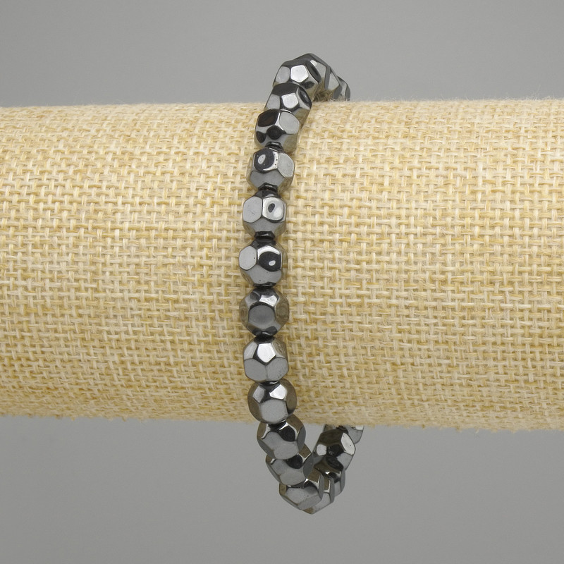 Bransoletka hematyt fasetowana kulka 7mm+-, długość 18cm +- stretch