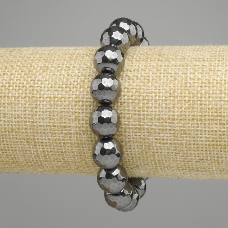 Bransoletka hematyt fasetowana kuleczka 12mm+-, długość 18cm +- stretch