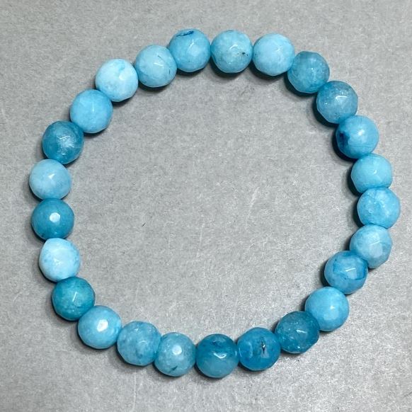 Bransoleta Akwamaryna fasetowana kuleczka 8mm+-, długość 18cm +- elastyczna