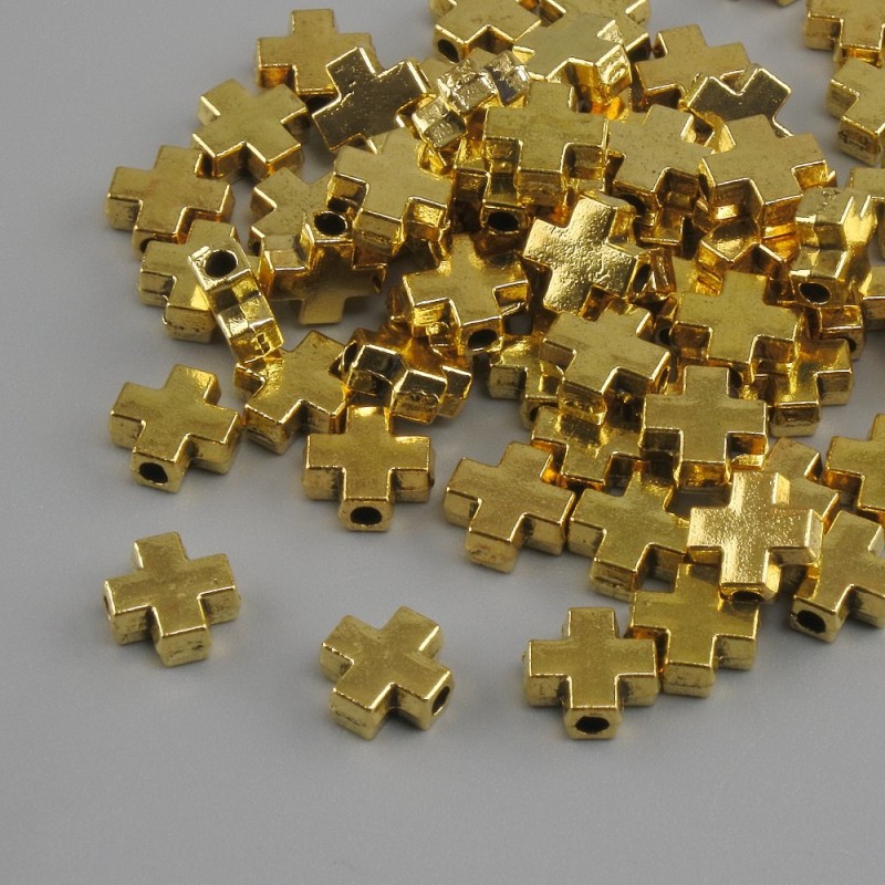 Furnitura koralik przekładka Krzyż kolor metalu złoto, średnica 6x6mm+- otwór, średnica 1, 8mm+- opakowanie 20g. (~66szt. )