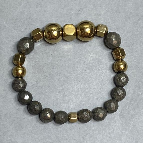Bransoletka Hematyt kulka 8mm+- 12mm+- Piryt kulka fasetowana 8mm+- 10mm+-, długość 18cm +- stretch