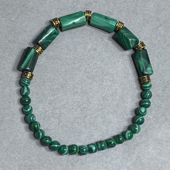 Bransoletka Malachit gładka kulka 4mm+- rurka 12x6mm+-, długość 18cm +- stretch