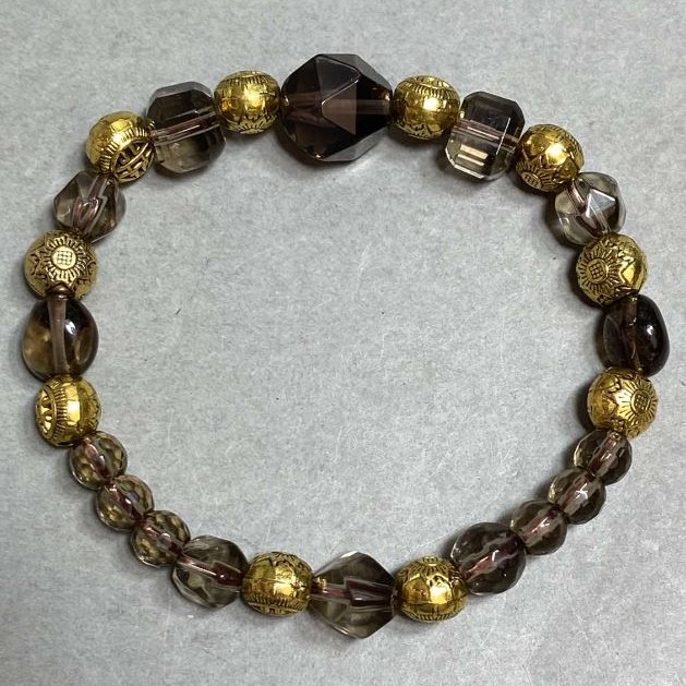 Bransoletka Raucztopaz kulka fasetowana 6mm+- wielościan 12x10mm+-, długość 18cm +- stretch