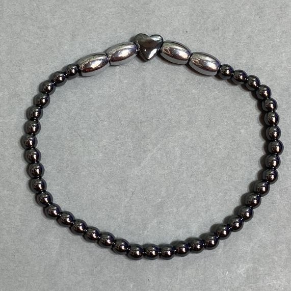 Bransoletka hematyt kulka 4 mm +- ziarenko 8×6 mm, długość 18 cm +- stretch