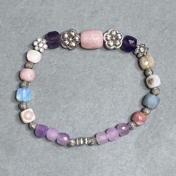 Bransoleta Ametyst Opal karbowany sześcian 5mm+- 7mm+-, długość 18cm +- sprężysta