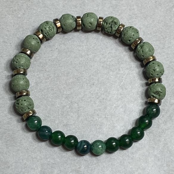 Bransoletka lawa kulka 8mm+- agat chalcedon kulka 6mm+-, długość 18cm +- elastyczna