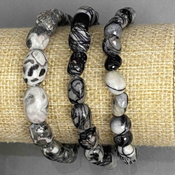 Bransoletka Jaspis Zebra otoczaki, średnica 6-13x7-9,5mm+-, długość 18cm+- stretch