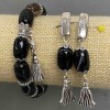 Zestaw Bransoletka i kolczyki Agat otoczaki 14x10mm+-, długość 60mm+- z metalowymi wstawkami, długość 18cm+- stretch