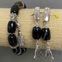 Zestaw Bransoletka i kolczyki Agat otoczaki 14x10mm+-, długość 60mm+- z metalowymi wstawkami, długość 18cm+- stretch