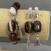 Zestaw Bransoletka i kolczyki Agat otoczaki 18x13mm+-, długość 64mm+- z metalowymi wstawkami, długość 18cm+- stretch