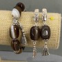 Zestaw Bransoletka i kolczyki Agat otoczaki 18x13mm+-, długość 64mm+- z metalowymi wstawkami, długość 18cm+- stretch
