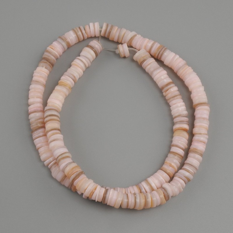 Koraliki z muszli skafar w formie rondel, średnica 6x1, 5-2 mm+-, długość 39 cm+- na żyłce