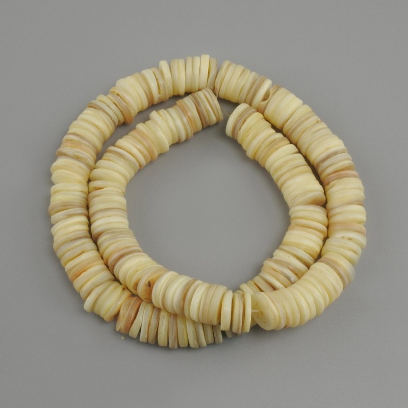 Muszlowe koraliki z kauri/skaafaraki rondel, średnica 10x1, 5-2 mm+-, długość 39 cm+- na żyłce
