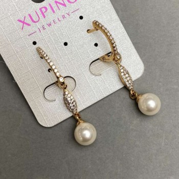 Kolczyki Xuping białe cyrkonie Perła Majorka 43x8mm+- pozłota 18k