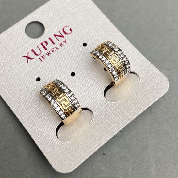 Kolczyki Xuping białe cyrkonie 15x8 mm+- pozłota 18K