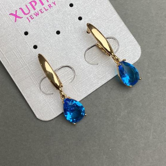 Kolczyki Xuping z niebieskimi kamieniami 28x7 mm pozłocenie 18K
