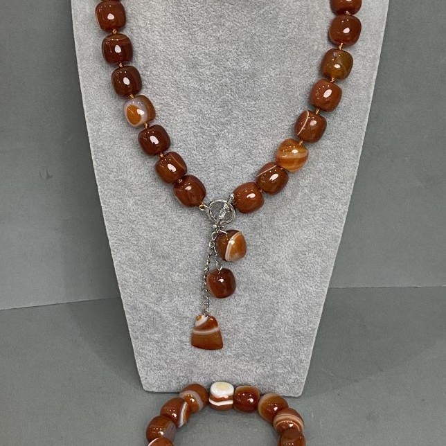 Zestaw chokera Szelachit walec 15x14 mm +/- długość 41 cm + Togel bransoletka, długość 18 cm +/- na gumce