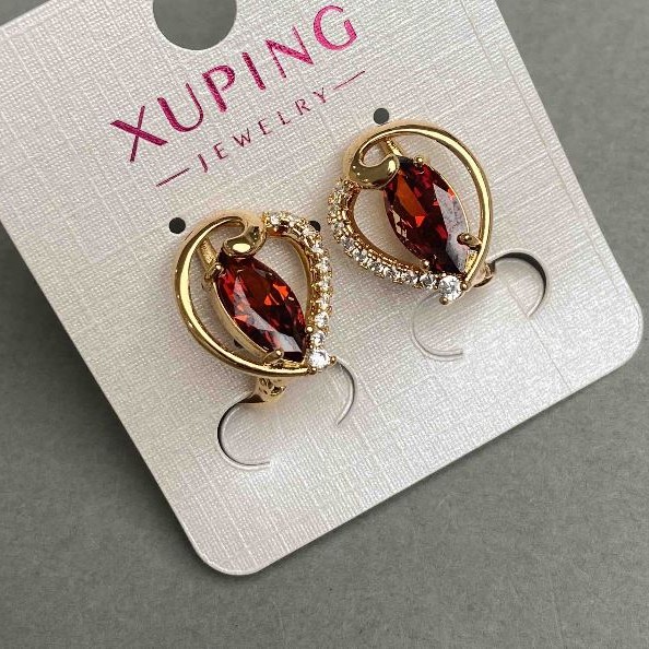 Kolczyki Xuping z białymi cyrkoniami i czerwonymi kamieniami, średnica 16x14 mm +- Pozłocenie 18K