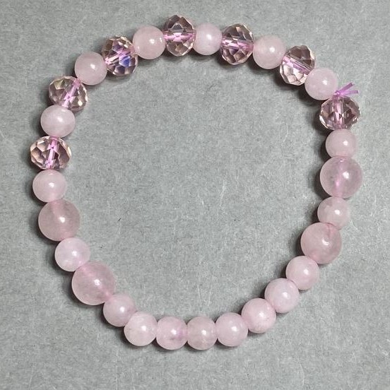 Bransoletka Różowy kwarc kulka 6 mm+- Czeskie kryształ 8x6 mm+-, długość 18 cm+- stretch