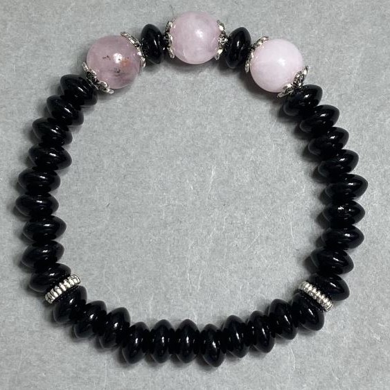 Bransoletka agat rongele 8x4 mm ± różowy kwarc kulka 10 mm ± długość 18 cm ± strecz