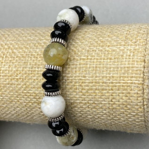 Bransoletka Zielony Opal gładka kulka, średnica 10 mm +/-, Agat rondel, średnica 8×4 mm +/-, ze wstawkami, długość 18 cm +/- stretch