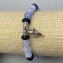 Bransoletka Akwamaryn fasetowana kulka 8 mm+- Szungit rądel 8x4 mm+- z wstawkami, długość 18 cm+- stretch