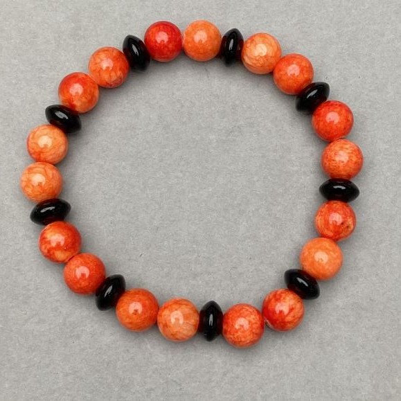 Bransoletka Koral sztuczny, sztuczna gładka kulka 8 mm ± Agat rondel 8×4,5 mm ± długość 18 cm ± stretch