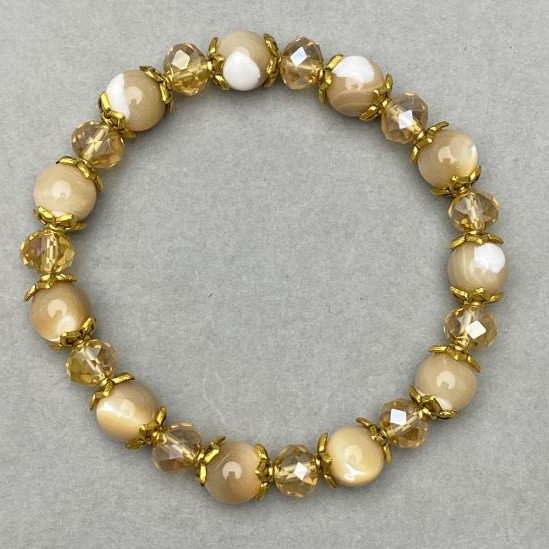 Bransoletka Perłowa gładka kulka 8 mm± Czeskie kryształowe rondelki 8×6 mm±, długość 18 cm±, stretch