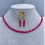 Zestaw choker Rubin Korund serce 4 mm+-, długość 34 cm+ łańcuszek 5 cm+- Kolczyki, długość 33 mm+