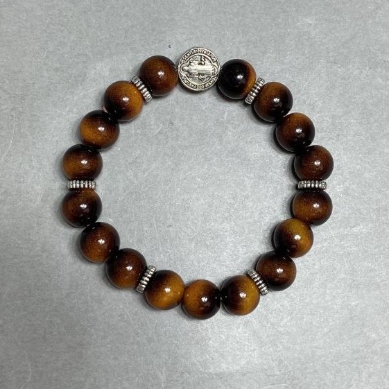 Bransoletka Tygrysie Oko (sztuczna) kulka 10 mm ± z wstawkami, długość 18 cm ± strecz