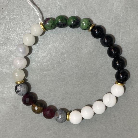 Bransoletka Agat Cyjozyt Kryształ górski gładka kulka 8 mm ±, długość 18 cm ± strecz