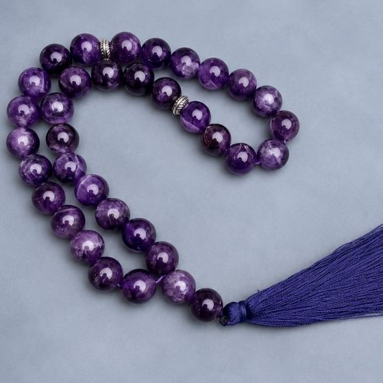 Różaniec z amethystu 33 koraliki, średnica 10,5 mm