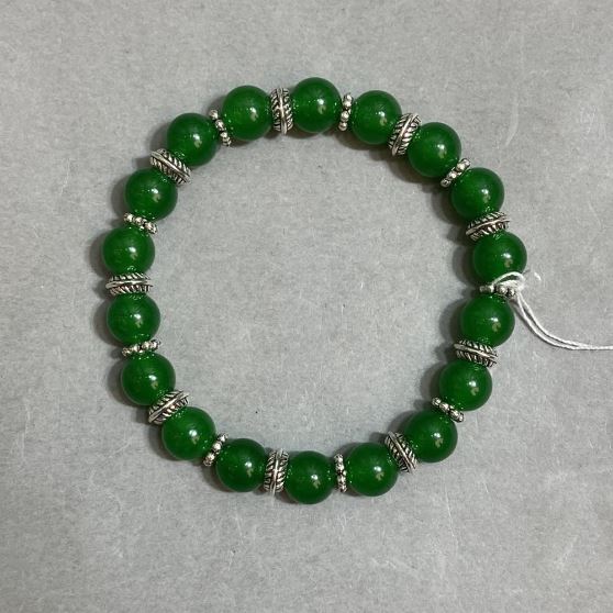 Bransoletka chryzopraz gładka kulka 8 mm ± z wstawkami, długość 18 cm ± na gumce (stretch)