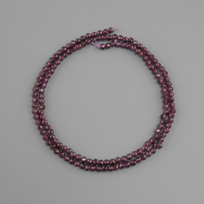 Koraliki granat naturalny kamień fasetowana kulka, średnica 3 mm +/- , długość 39 cm +/-